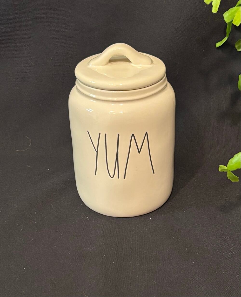 Rae Dunn YUM Small Cookie Jar with Lid Canister White Ceramic